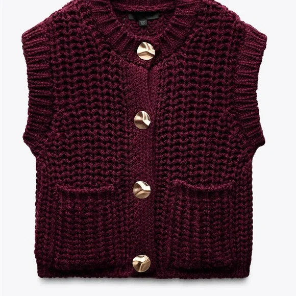 Women's Burgundy Sweater Vest - Main Image